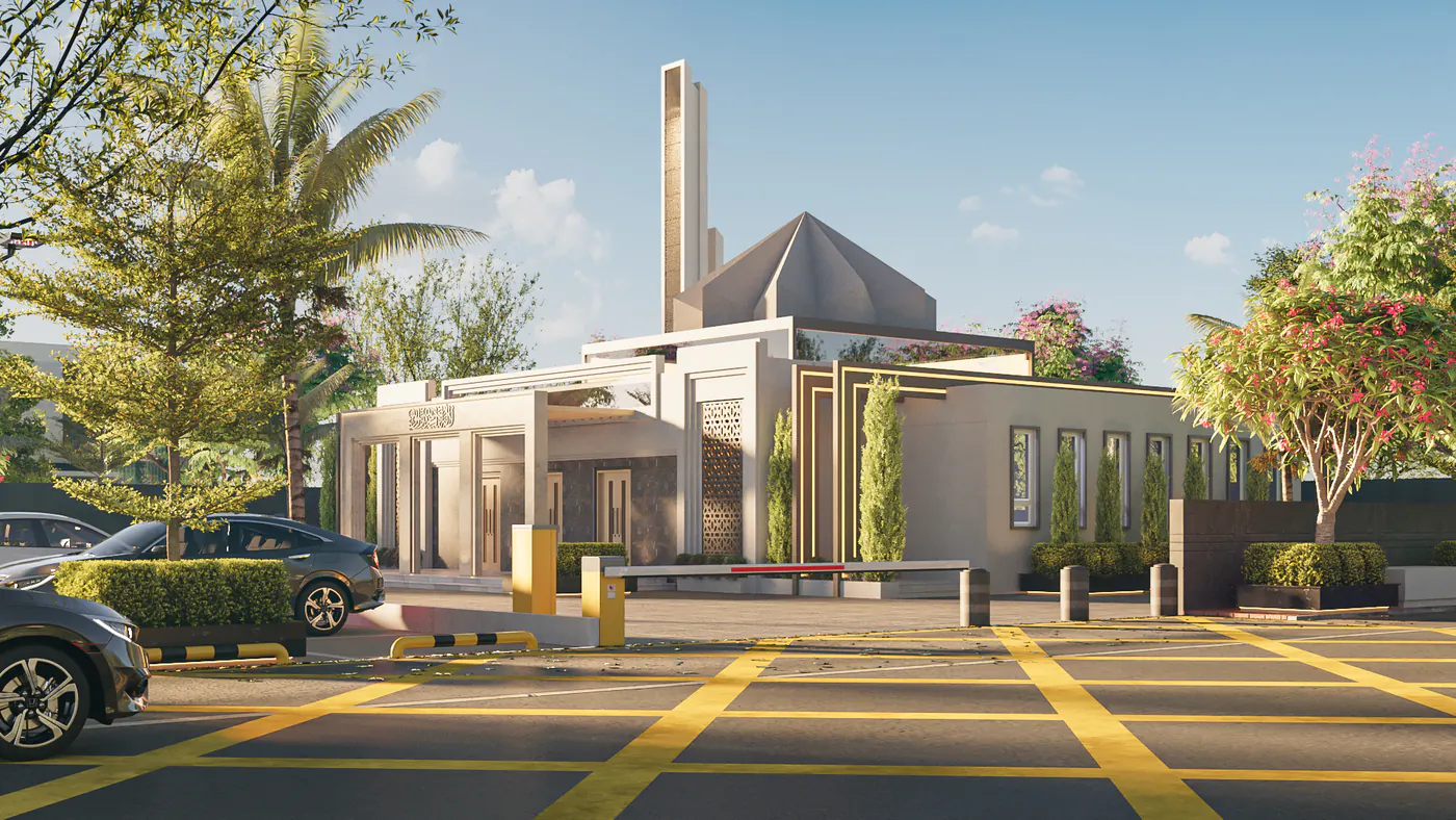 Modern mosque architectural render in Multan by Janan Manzil